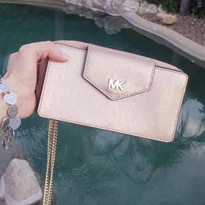 Michael Kors NWOT wallet/crossbody purse rose gold gold chain